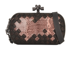 Mesh Knot Clutch, Fabric/SnakeSkin, Pink/Black, S/DB, 3*